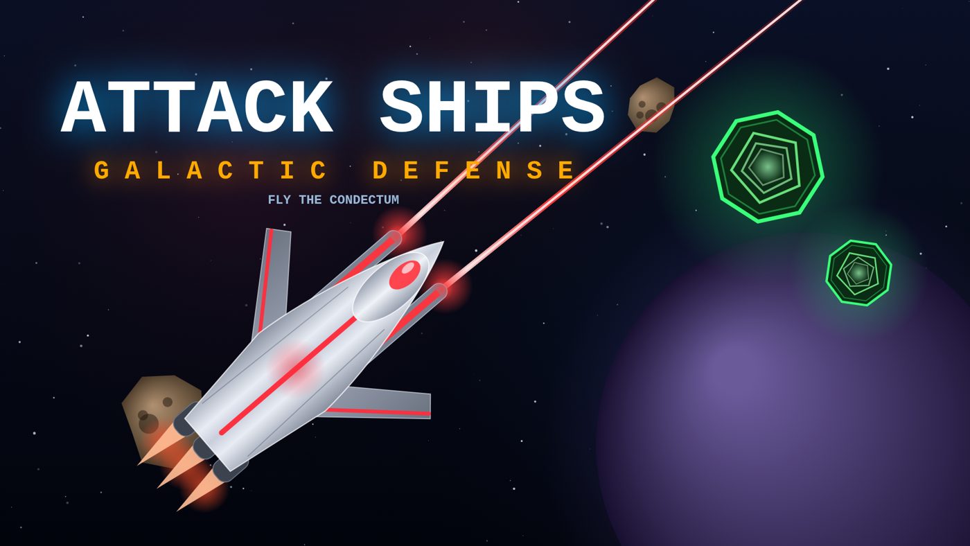 ATTACK SHIPS key art — the Condectum diving into battle