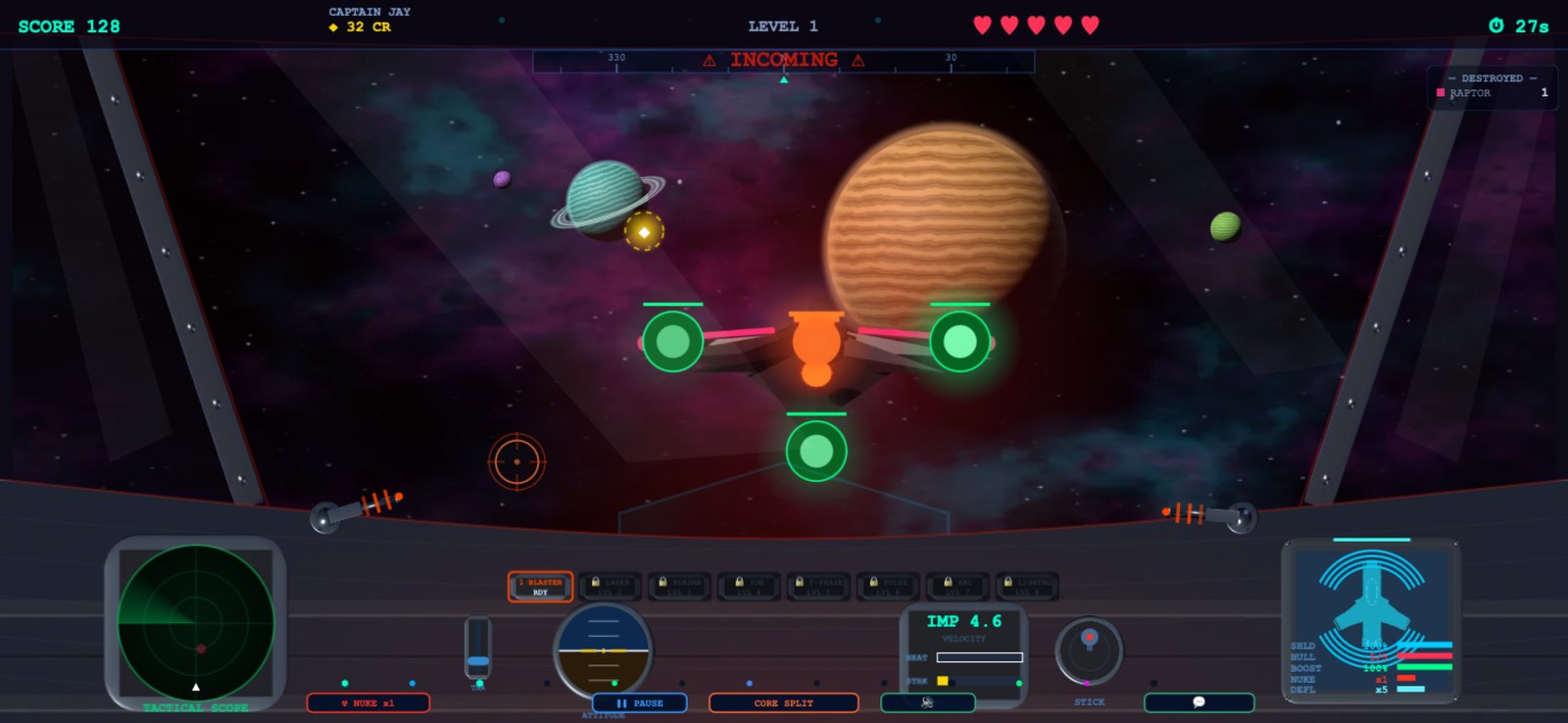 Boss battle — an enemy dreadnought behind an electrified shield